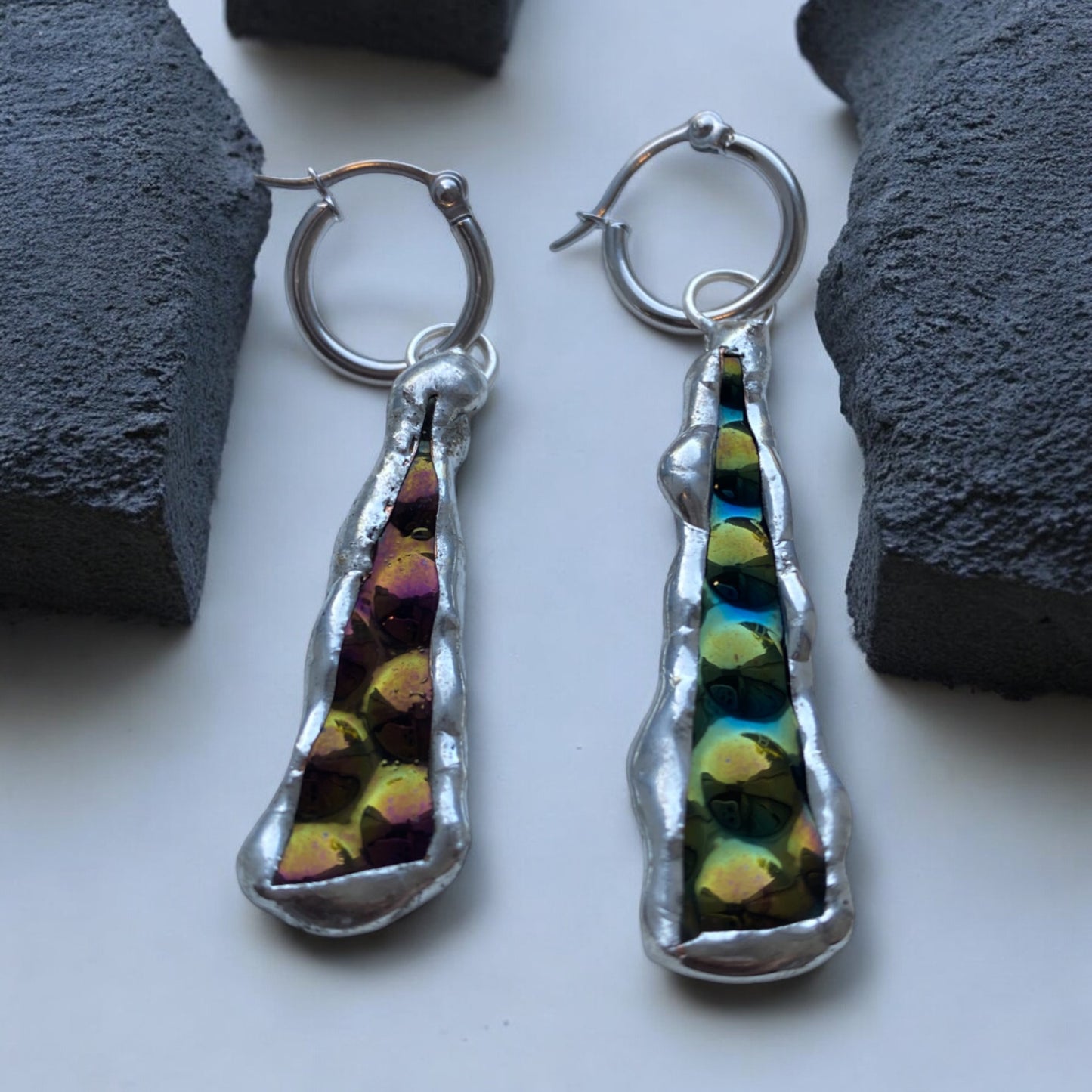 Cyber Bubble Huggie Hoops | Stained Glass Earrings