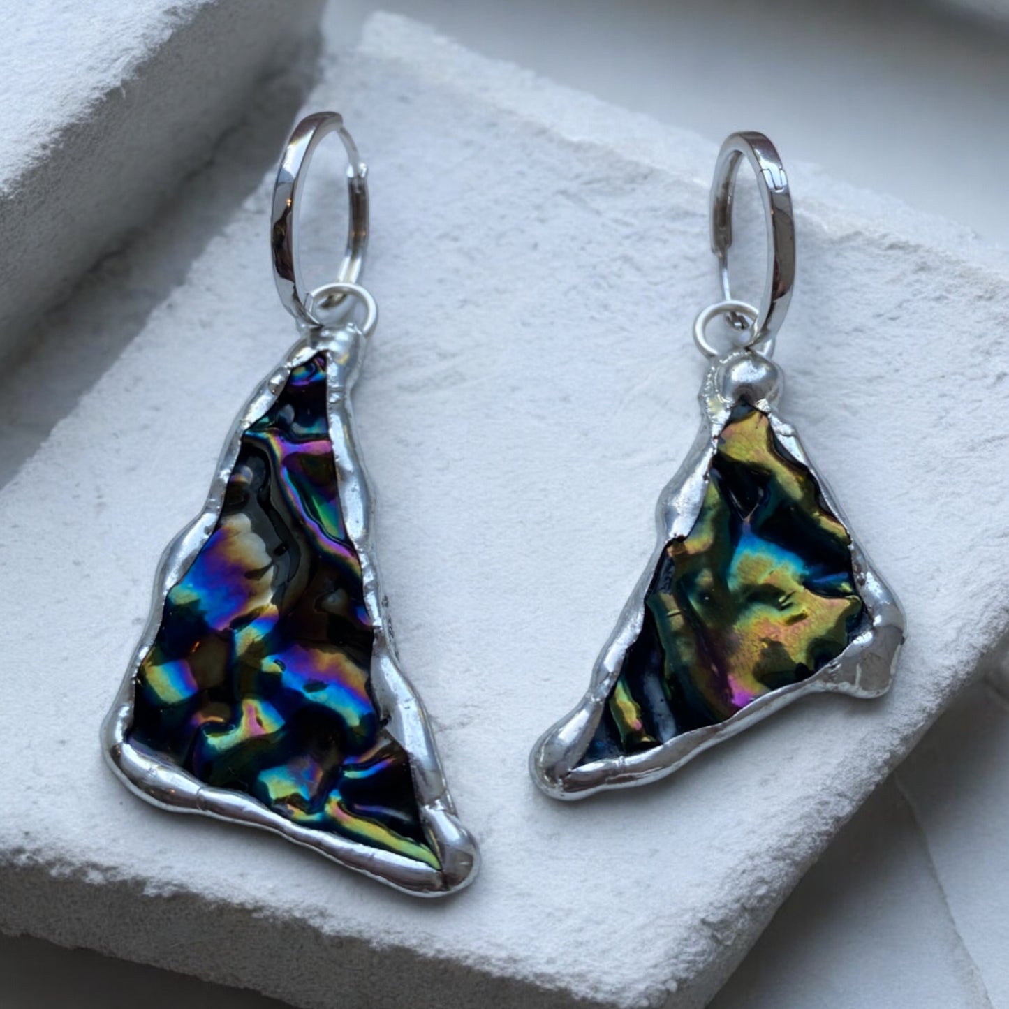 Cyber Shard Huggie Hoops | Stained Glass Earrings