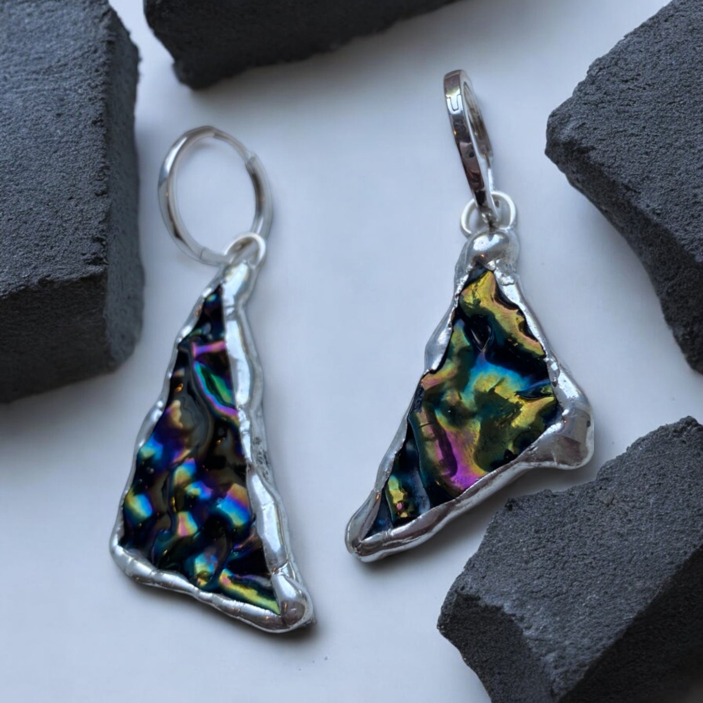 Cyber Shard Huggie Hoops | Stained Glass Earrings