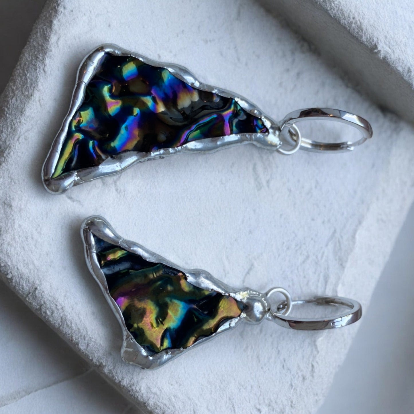 Cyber Shard Huggie Hoops | Stained Glass Earrings