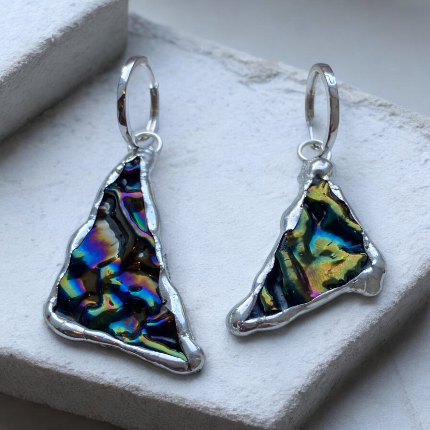 Cyber Shard Huggie Hoops | Stained Glass Earrings