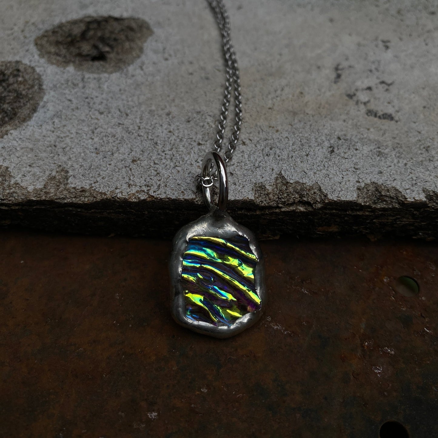 Aqua Portal | Dichroic Stained Necklace