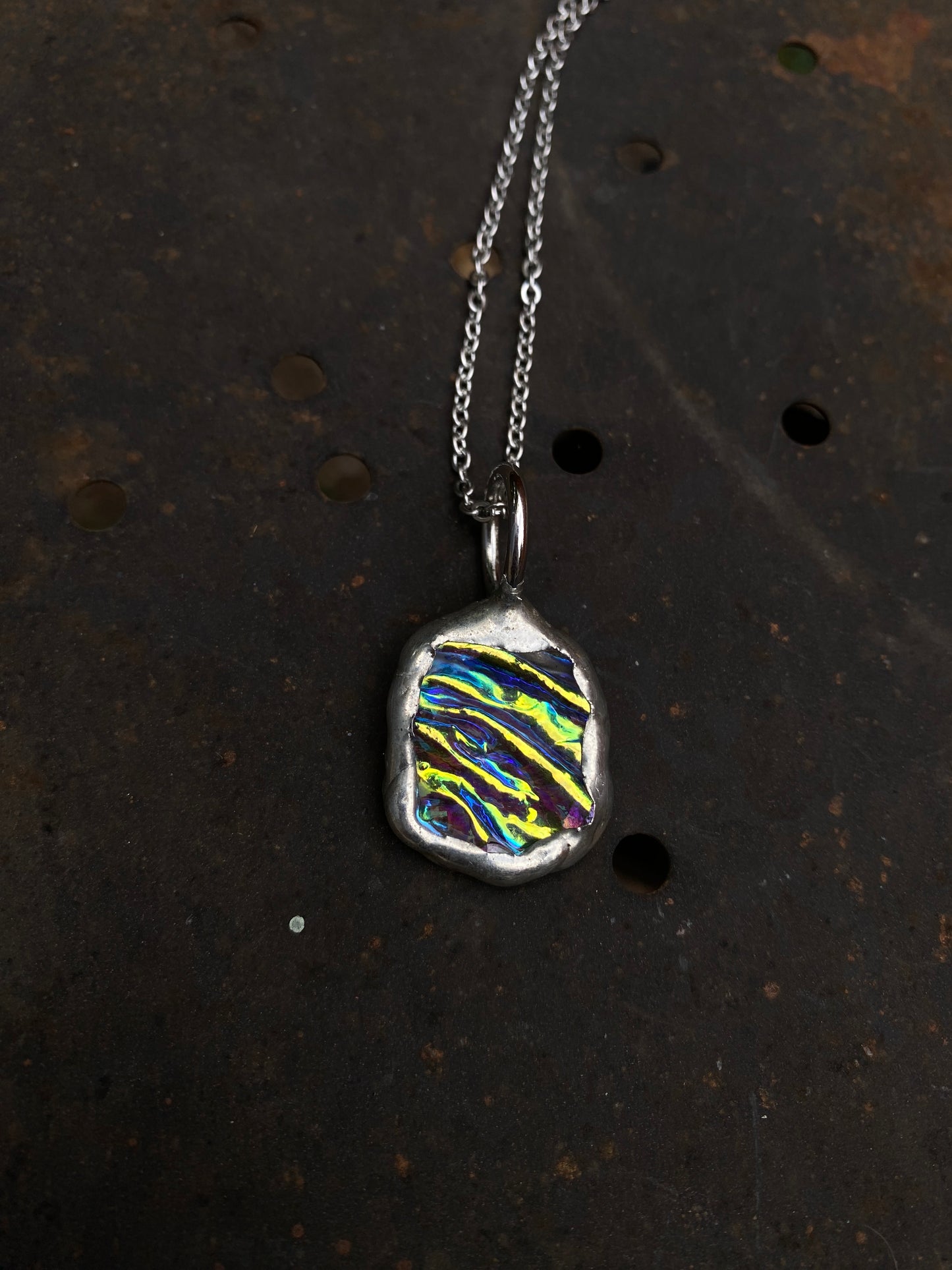 Aqua Portal | Dichroic Stained Necklace