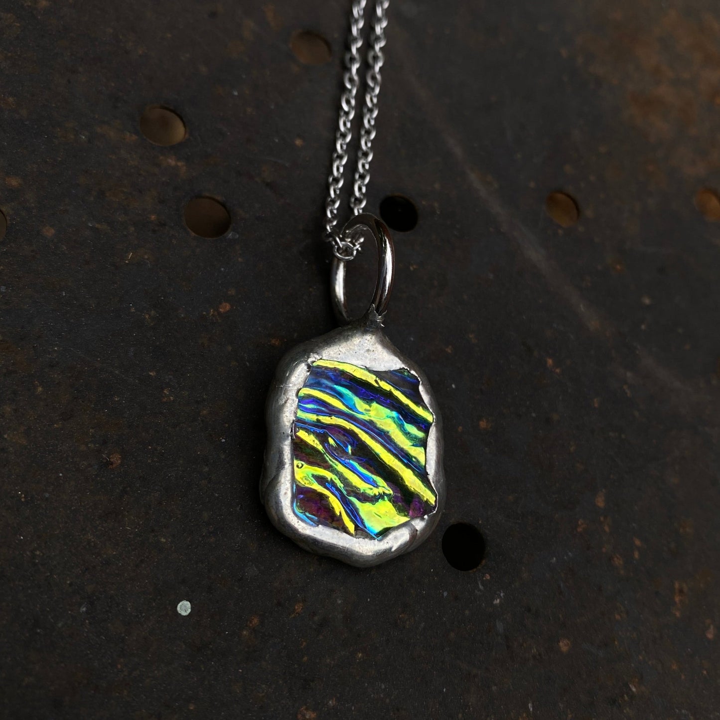 Aqua Portal | Dichroic Stained Necklace