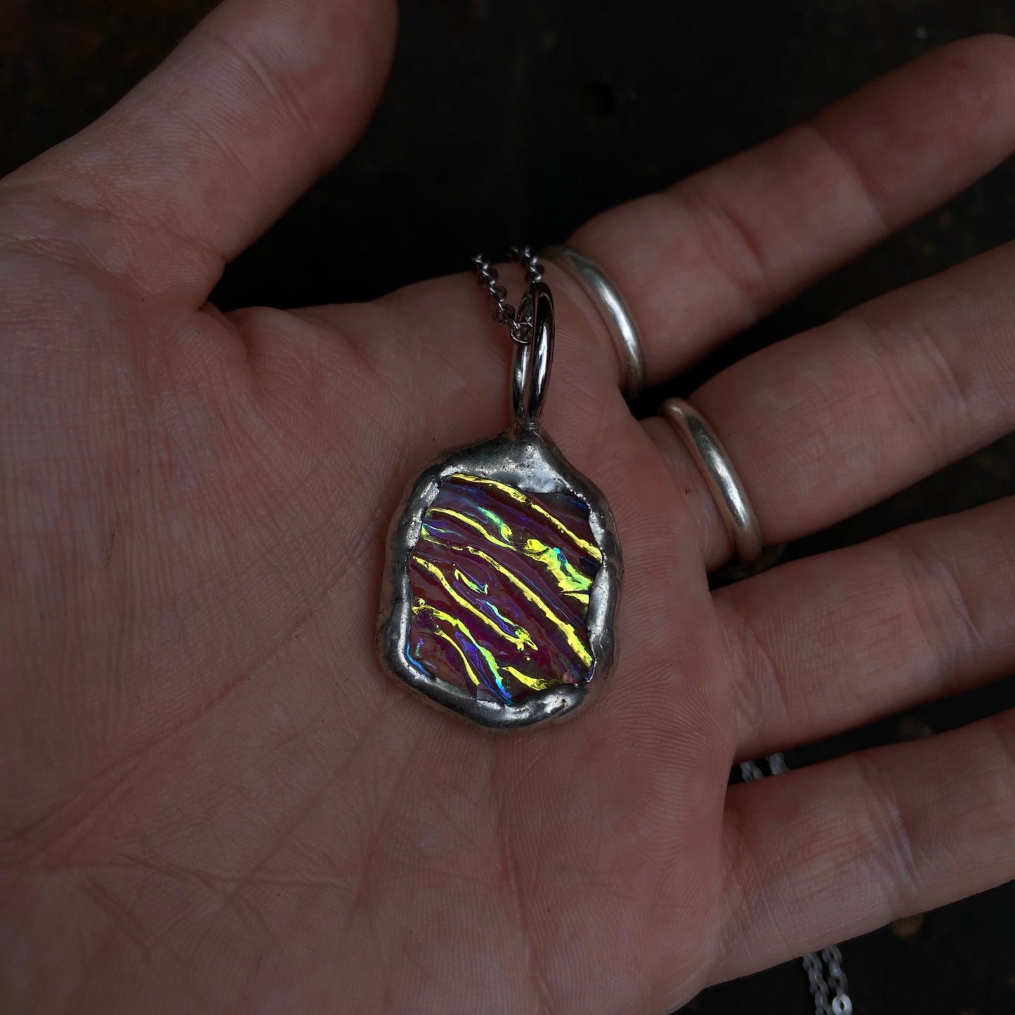 Aqua Portal | Dichroic Stained Necklace