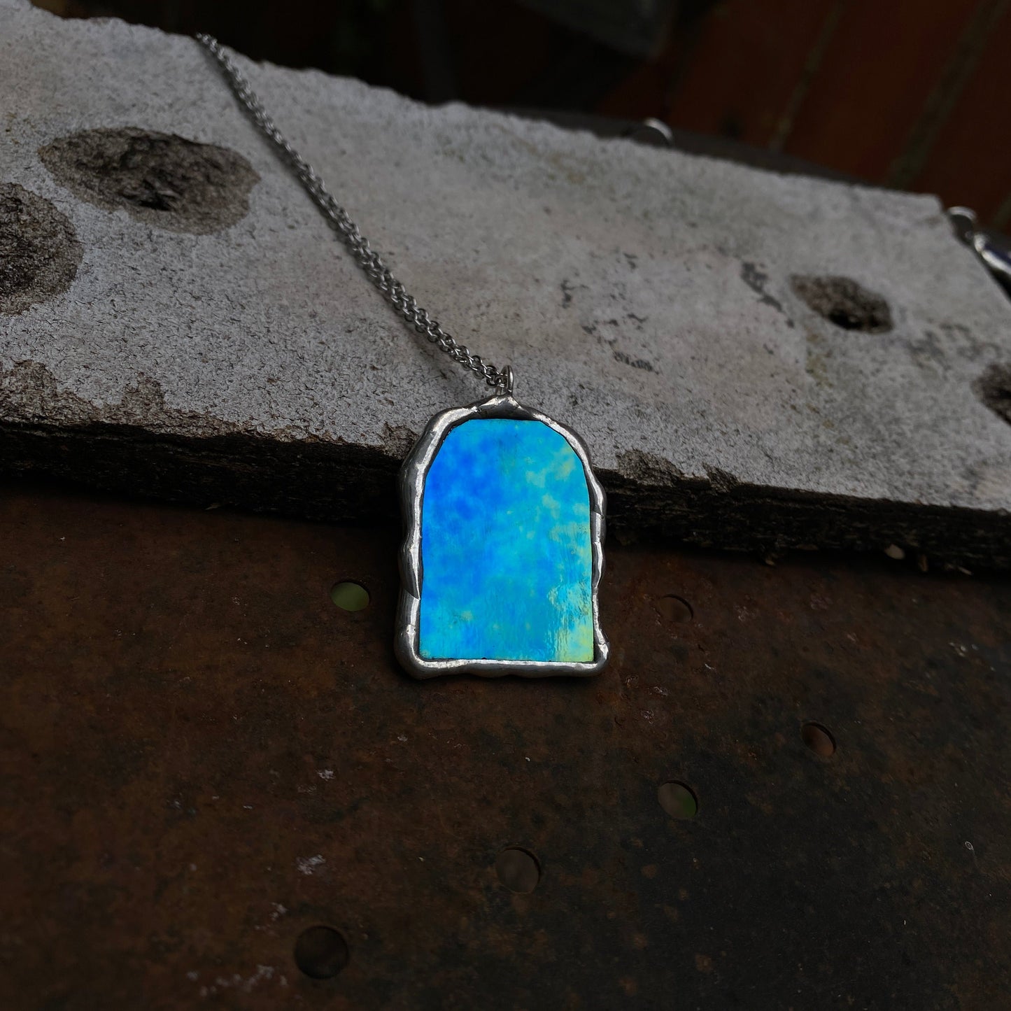 Cerulean Portal | Stained Glass Dichroic Pendant Necklace