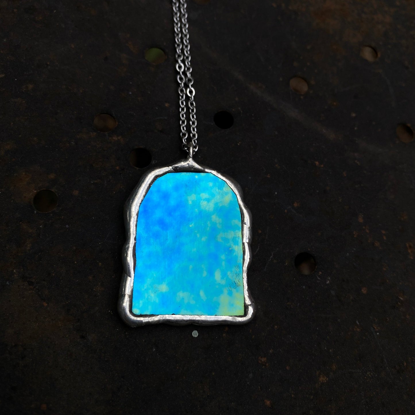 Cerulean Portal | Stained Glass Dichroic Pendant Necklace