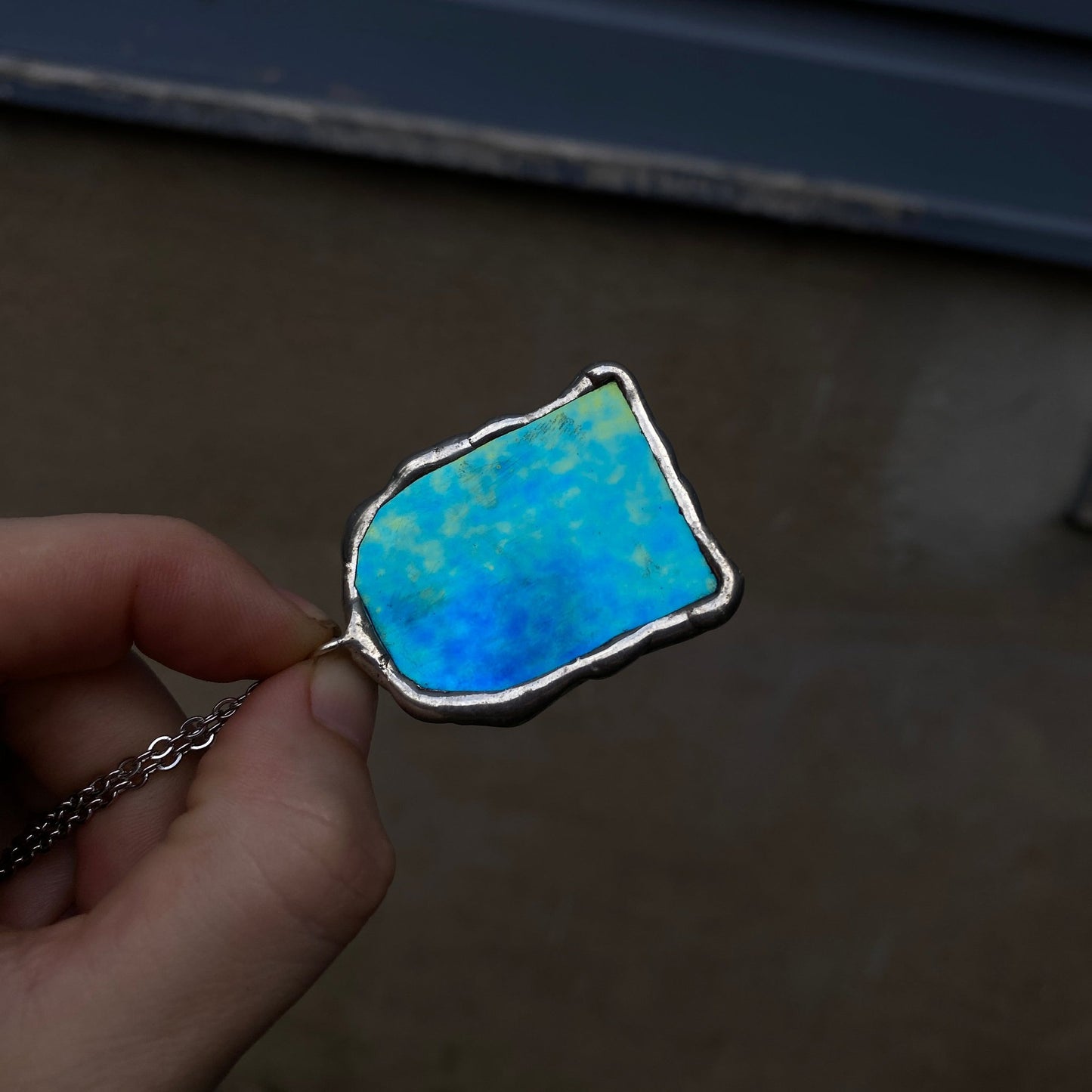 Cerulean Portal | Stained Glass Dichroic Pendant Necklace