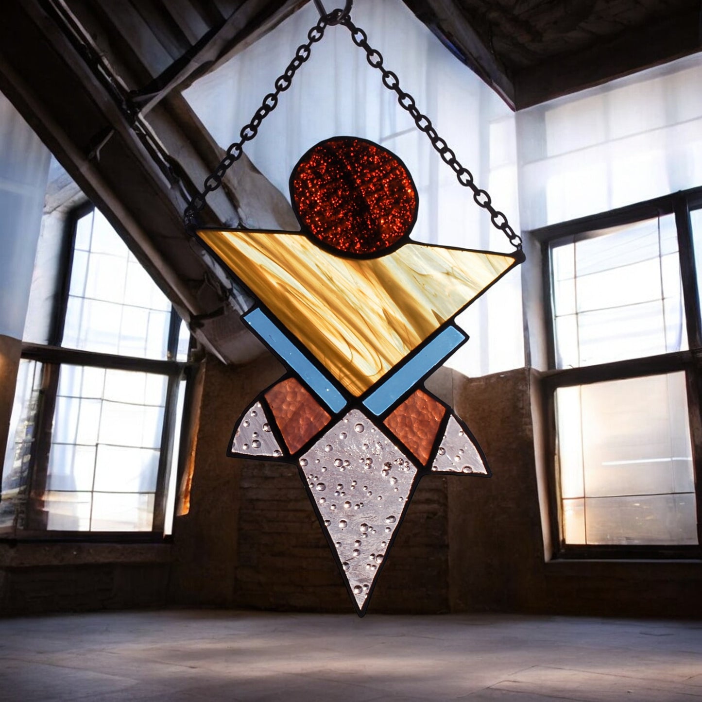 Pale Love Totem Stained Glass Window Hanging