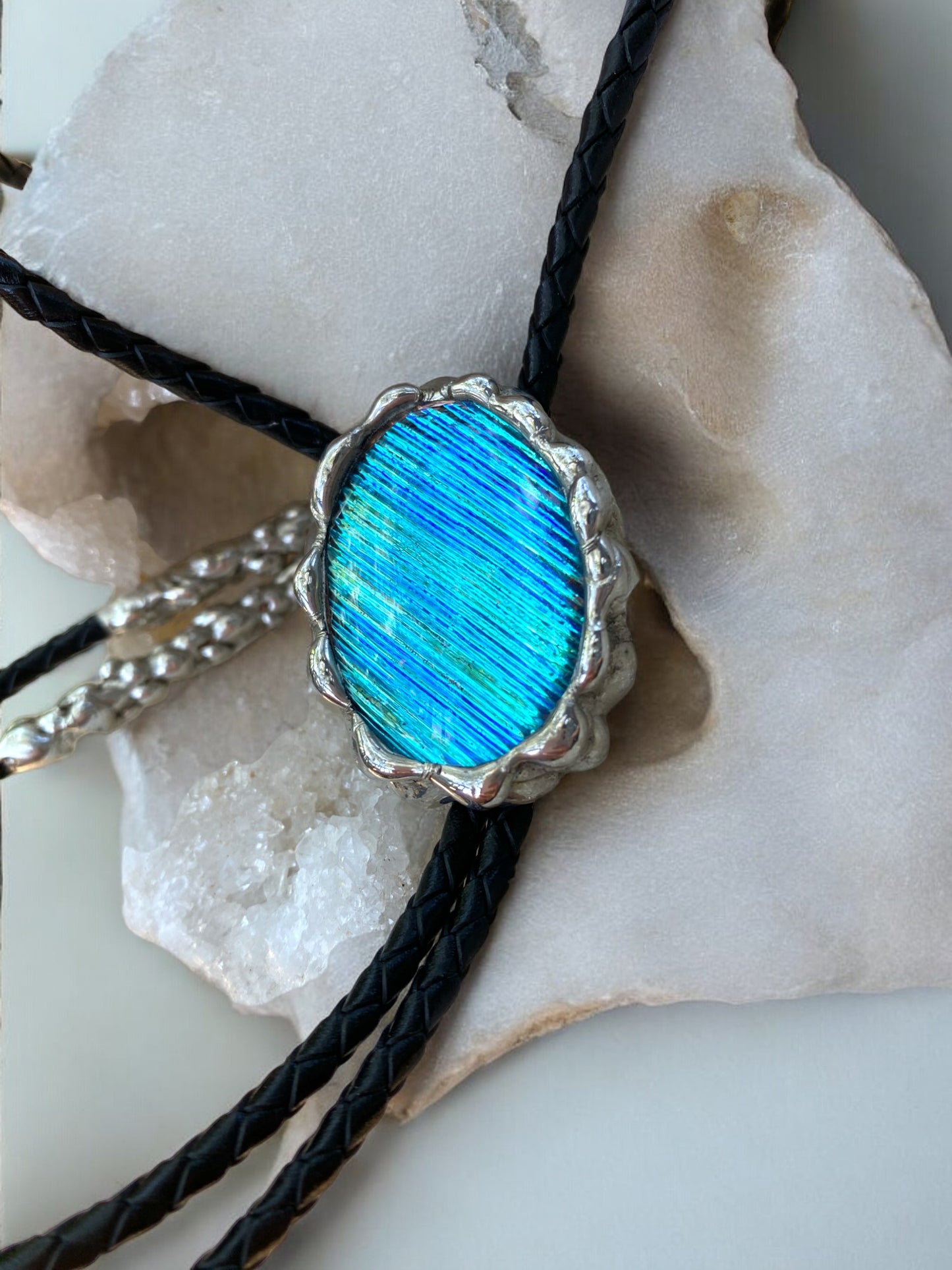 Electric Blue Dream Portal Stained Glass Bolo Tie