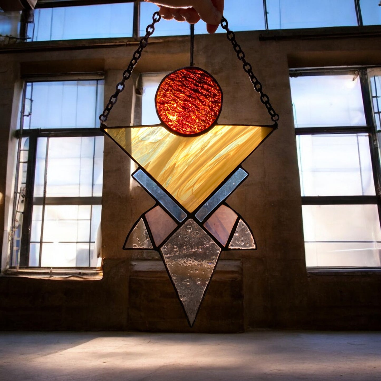 Pale Love Totem Stained Glass Window Hanging