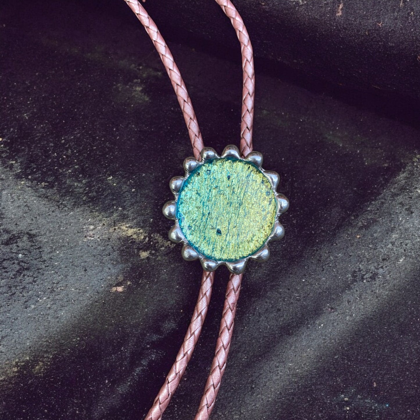 Moss Dream Fused Glass Bolo Tie