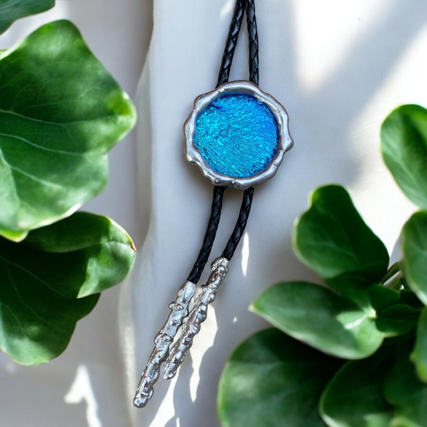 Cerulean Portal Fused Glass Bolo Tie