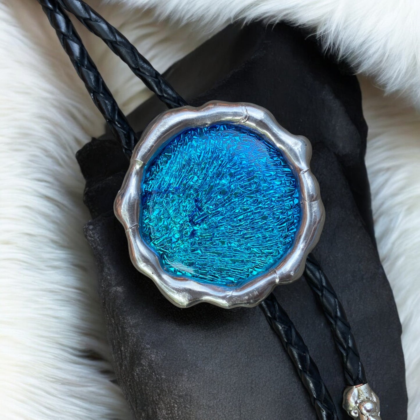 Cerulean Portal Fused Glass Bolo Tie