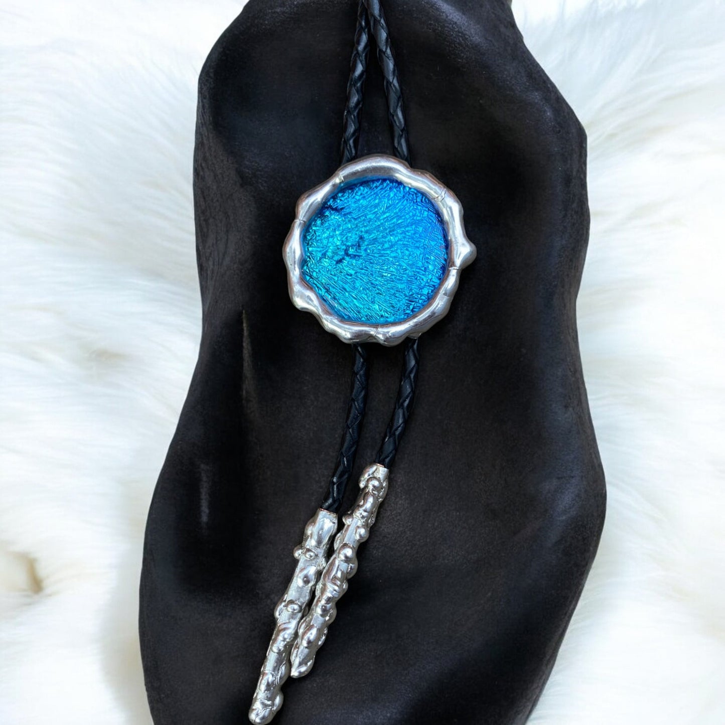 Cerulean Portal Fused Glass Bolo Tie