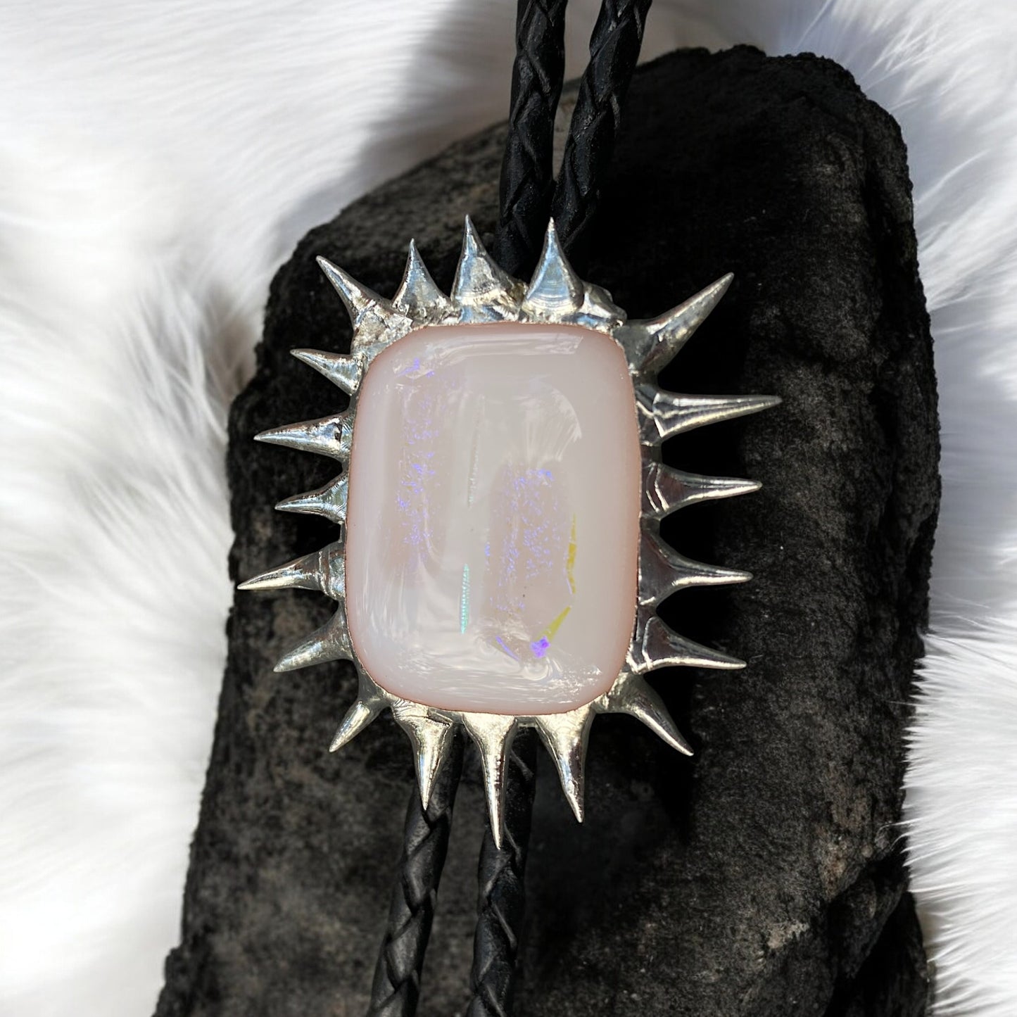 Spiky Alabaster Fused Glass Bolo Tie