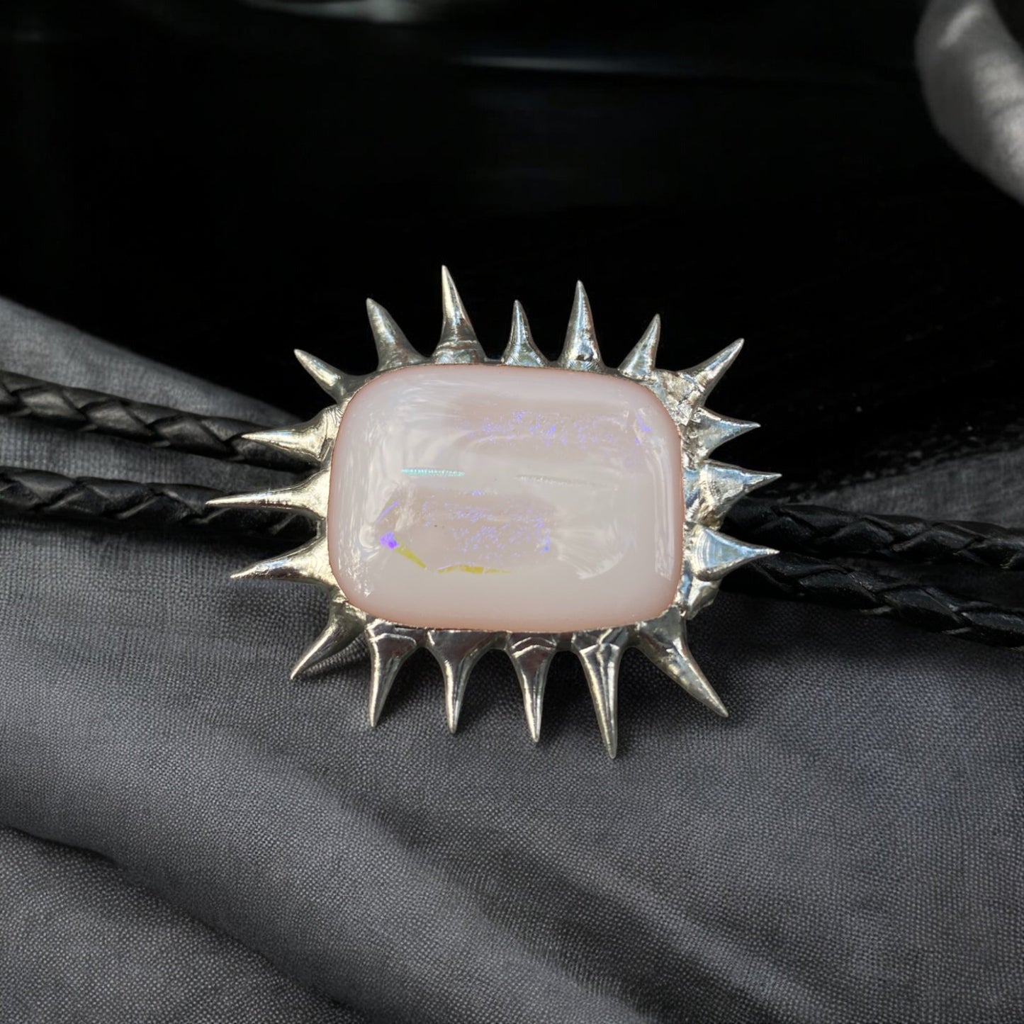 Spiky Alabaster Fused Glass Bolo Tie