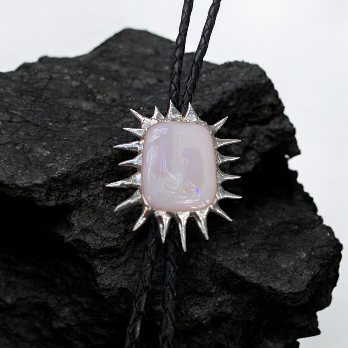 Spiky Alabaster Fused Glass Bolo Tie