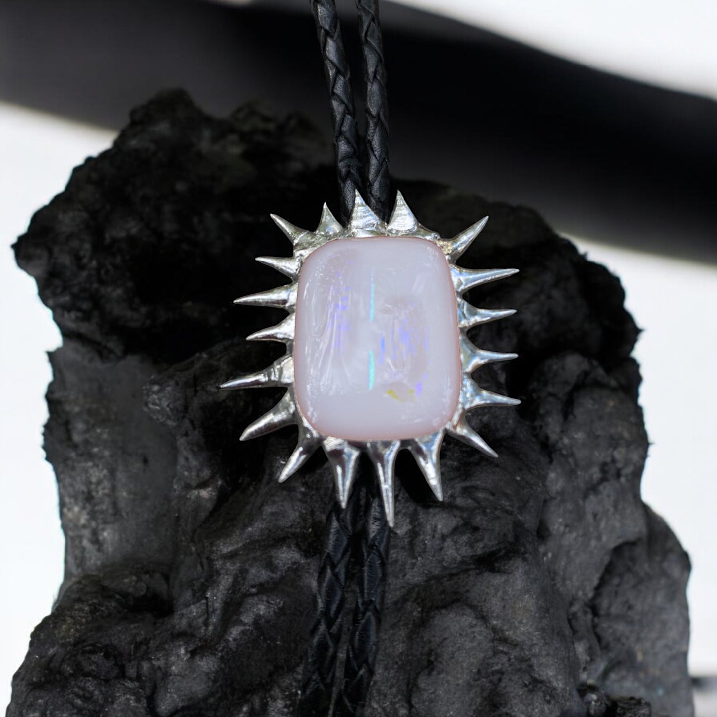 Spiky Alabaster Fused Glass Bolo Tie