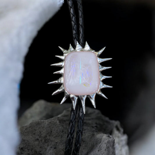 Spiky Alabaster Fused Glass Bolo Tie