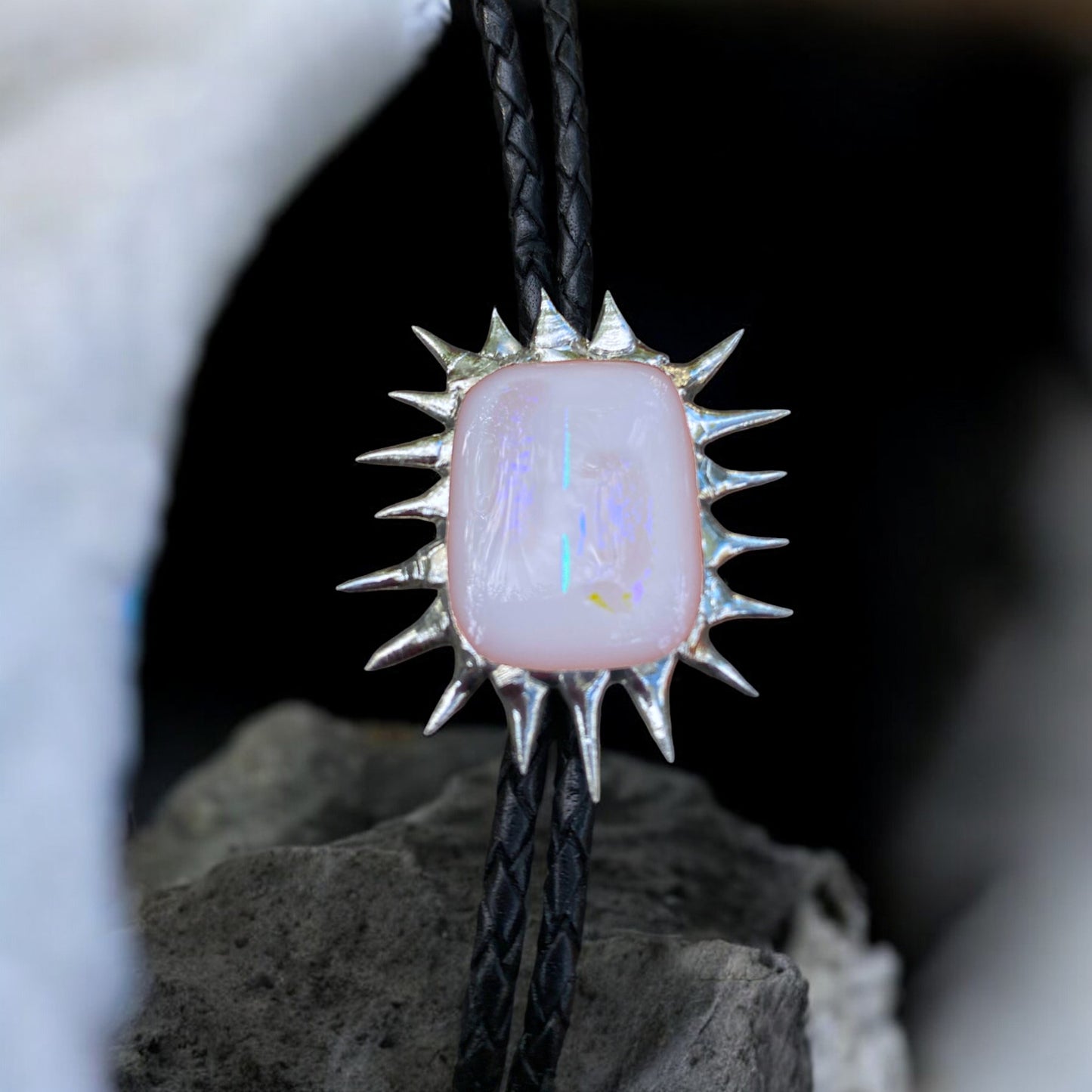 Spiky Alabaster Fused Glass Bolo Tie