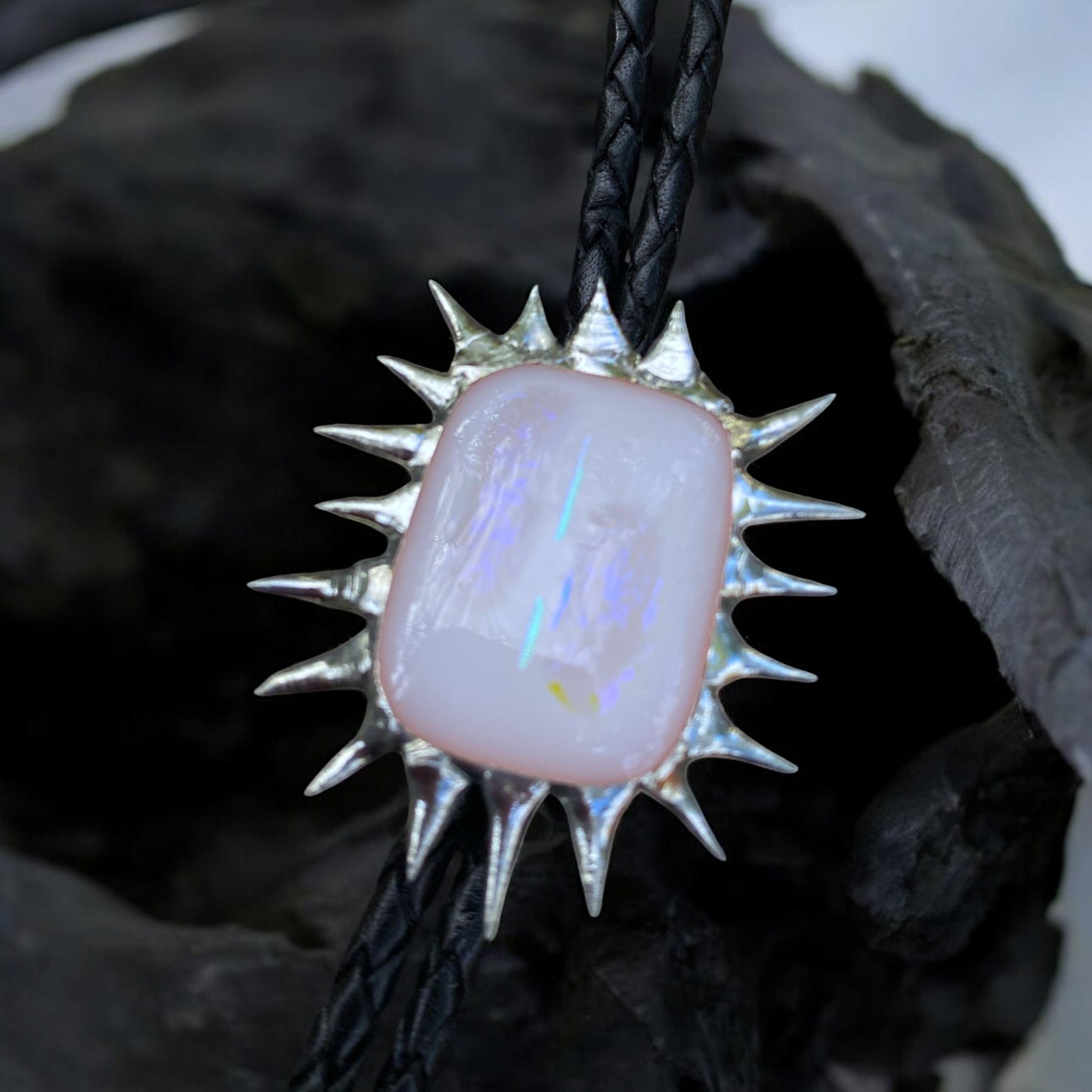 Spiky Alabaster Fused Glass Bolo Tie