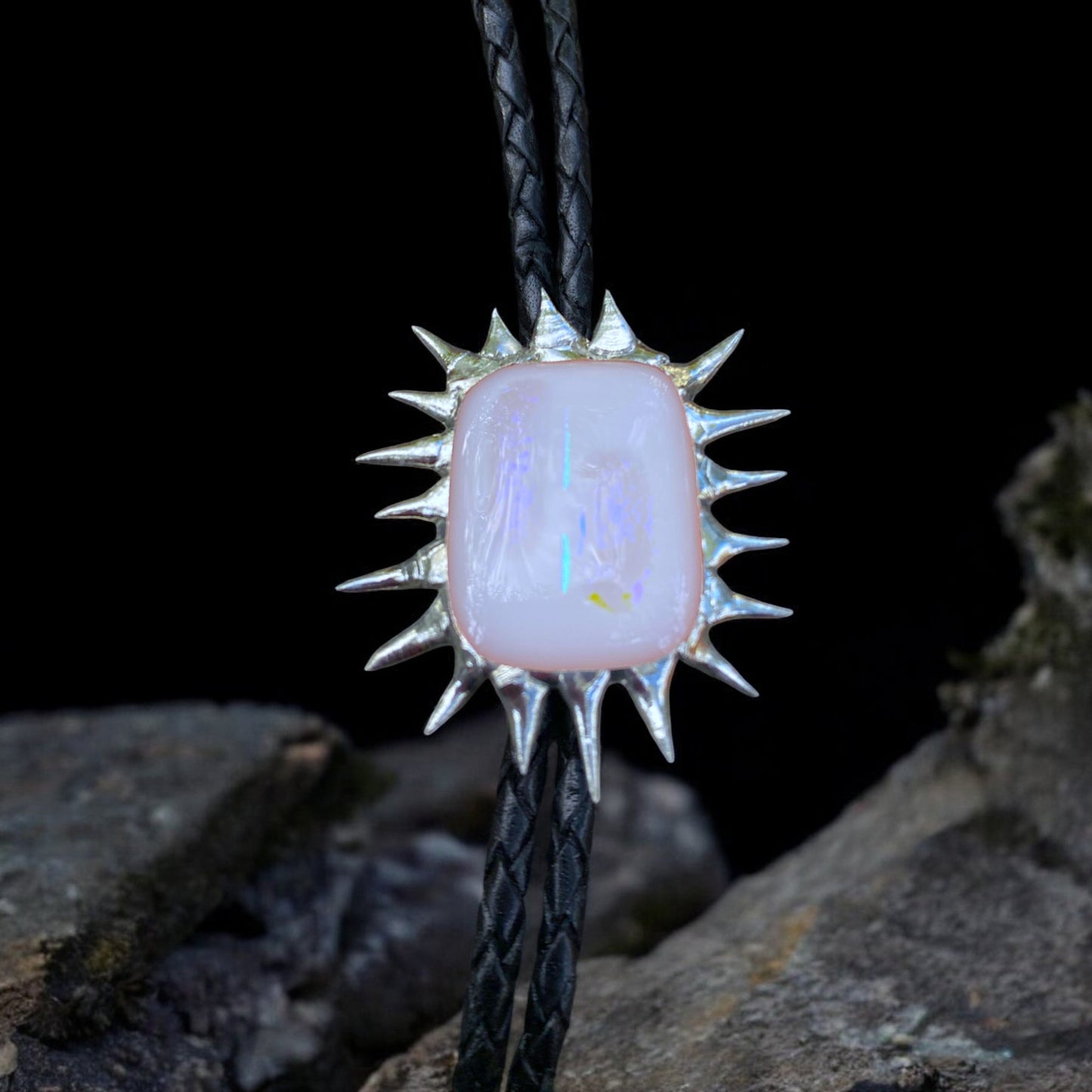 Spiky Alabaster Fused Glass Bolo Tie