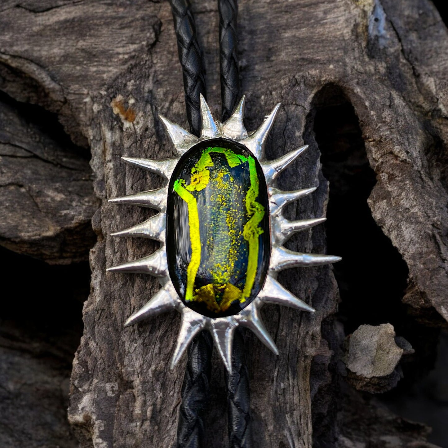 Spiky Dragon Eye Fused Glass Bolo Tie