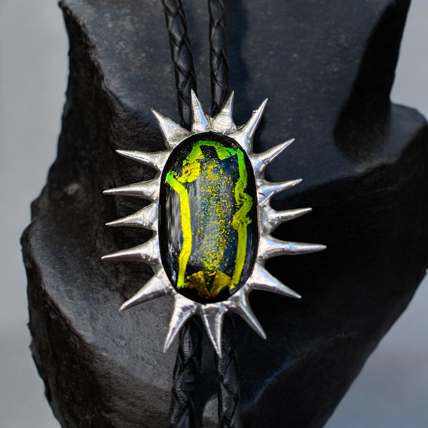 Spiky Dragon Eye Fused Glass Bolo Tie