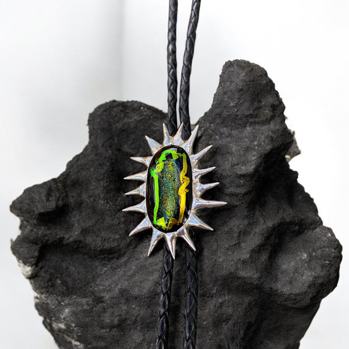 Spiky Dragon Eye Fused Glass Bolo Tie