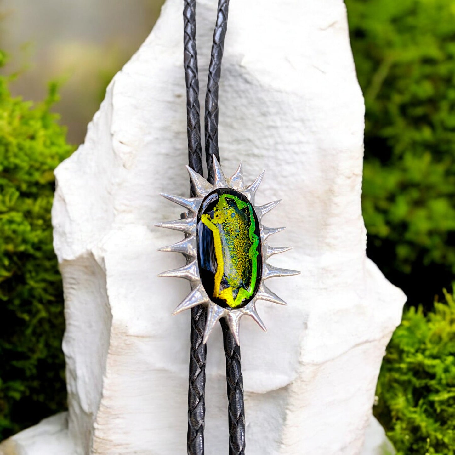 Spiky Dragon Eye Fused Glass Bolo Tie