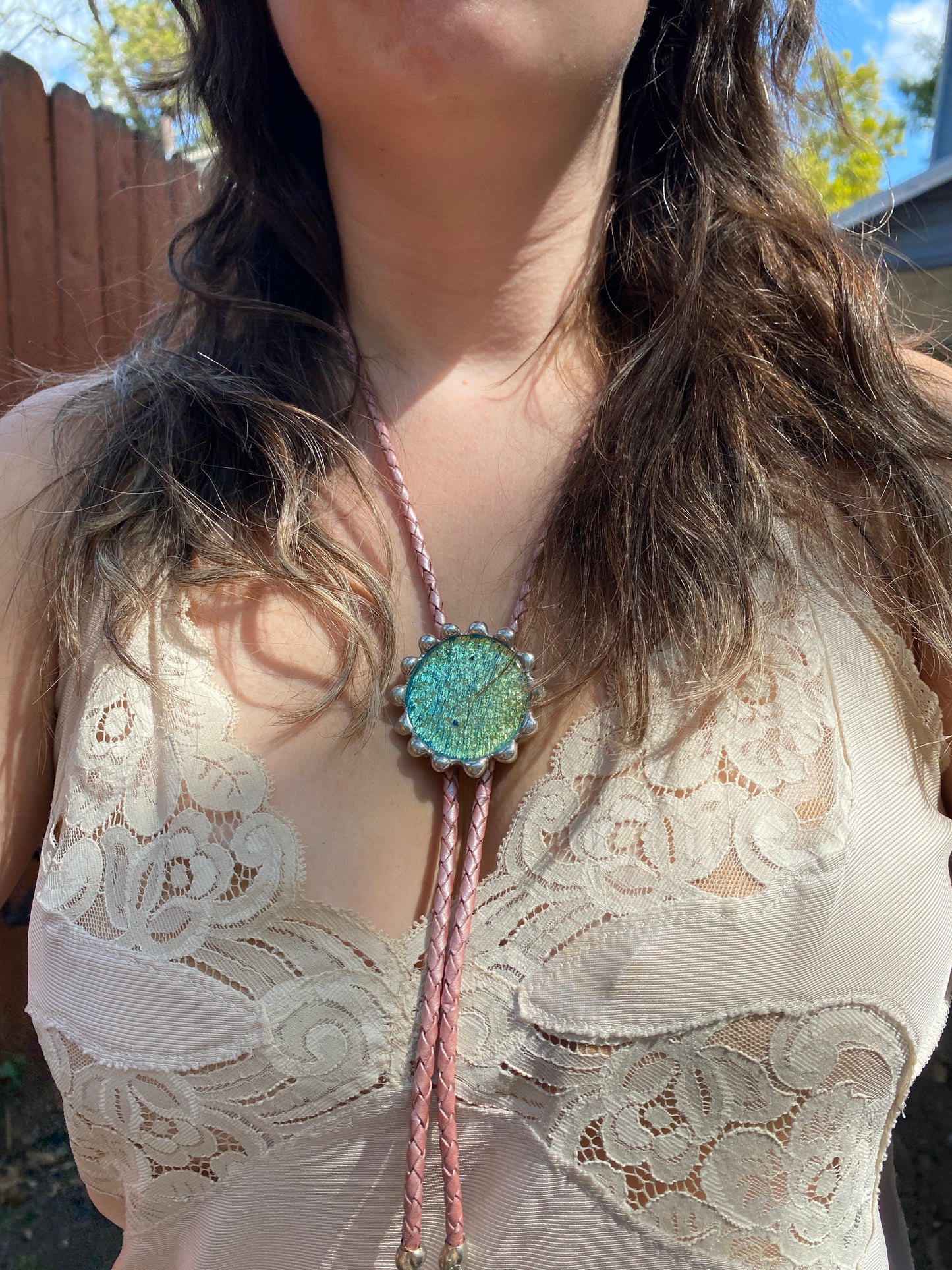 Moss Dream Fused Glass Bolo Tie