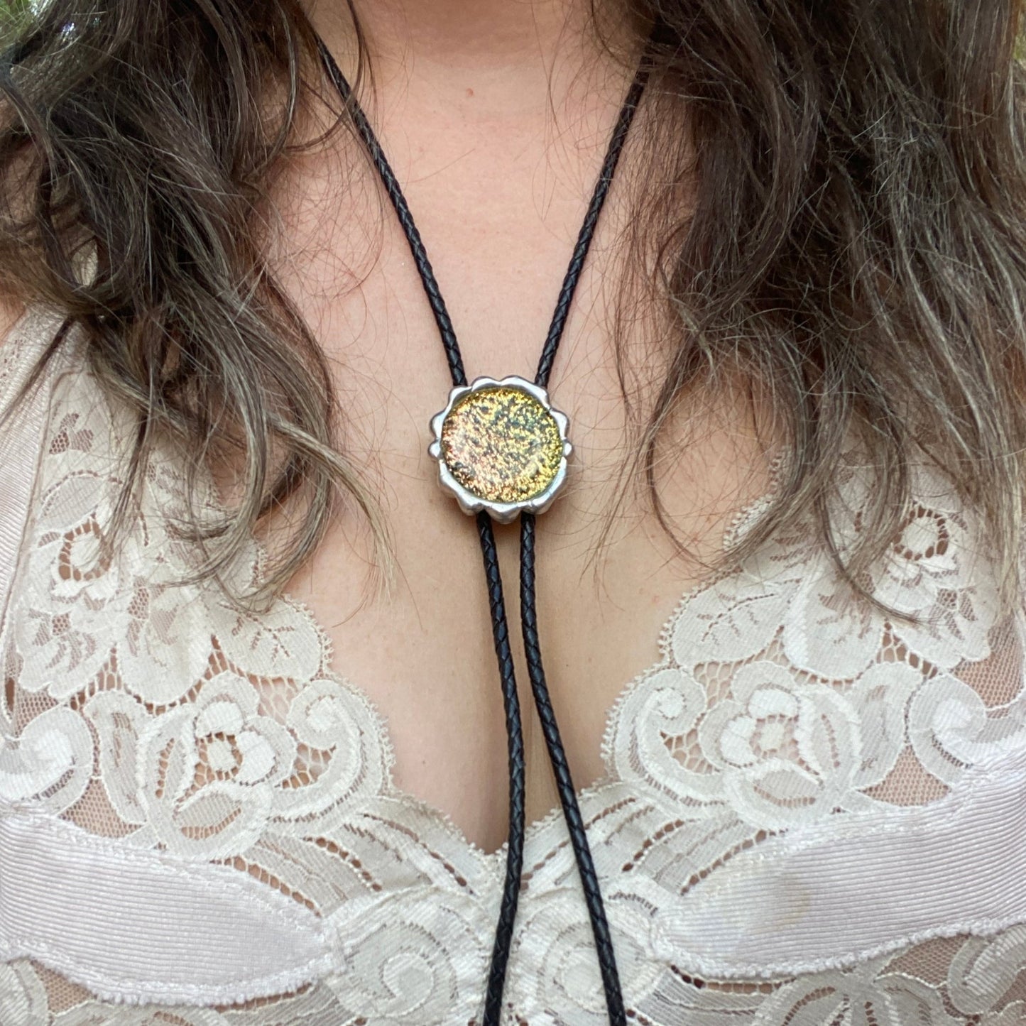 Stardust Portal Fused Glass Bolo Tie