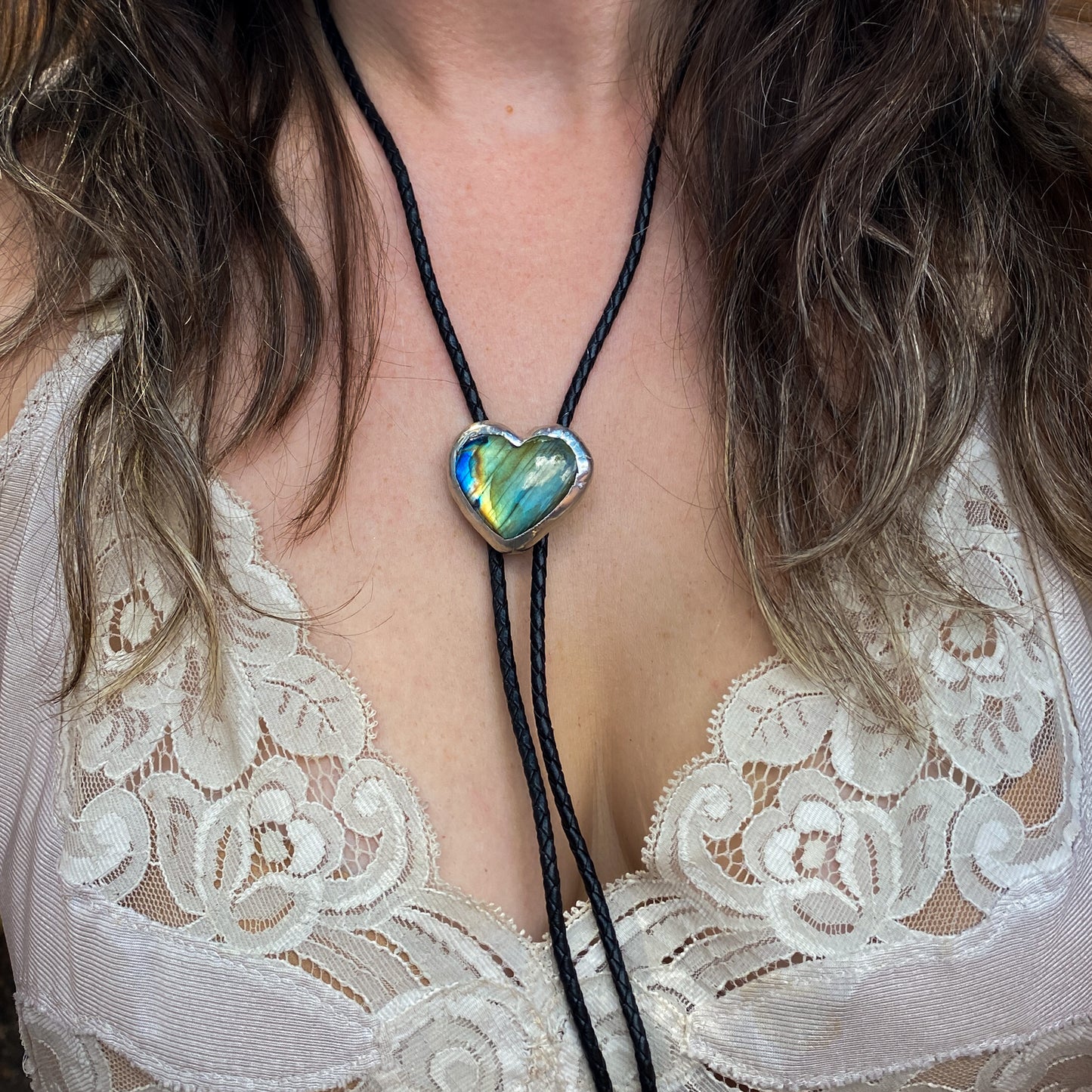 Labradorite Bright Heart Bolo Tie