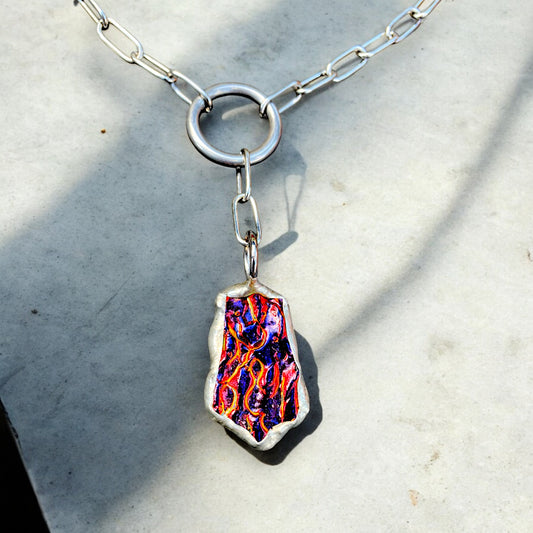 Fire Shard | Stained Glass Dichroic O Ring Necklace