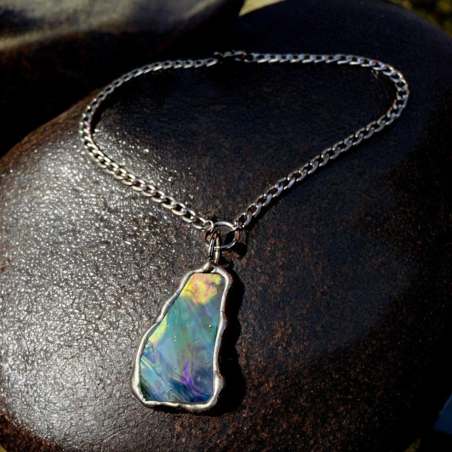 Celestial Portal Amulet | Stained Glass Dichroic O Ring Necklace