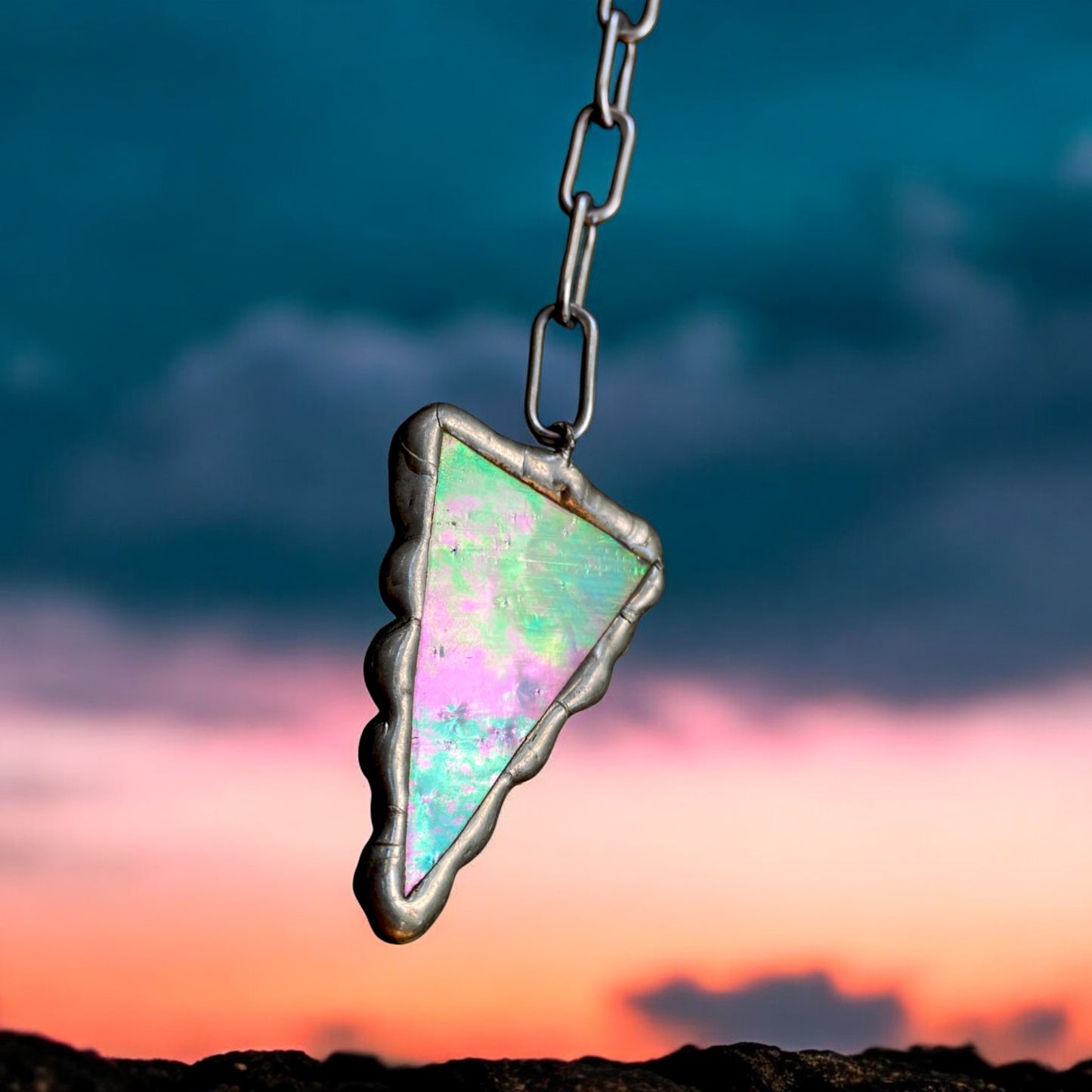 Cloud Triangle | Iridescent Stained Glass Drop Necklace