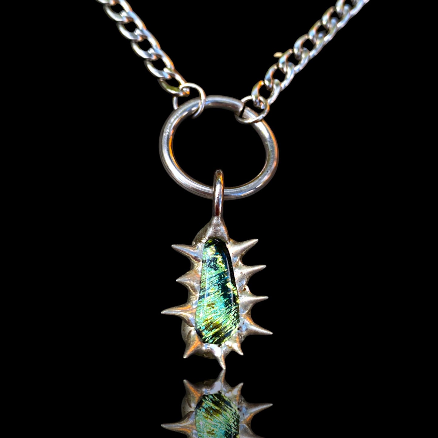 Tiny Moss Creature | Spiked Fused Glass O Ring Necklace