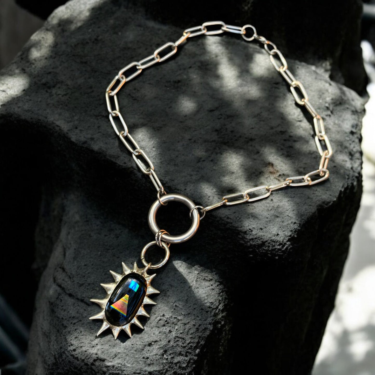 Portal Within The Portal | Spiky Fused Glass O Ring Necklace