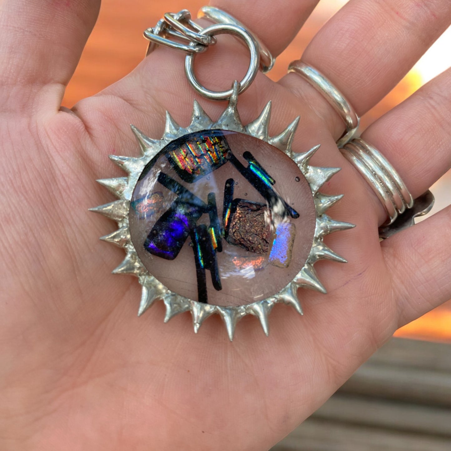 Hypnotic Chaos Portal | Spiky Fused Glass O Ring Necklace