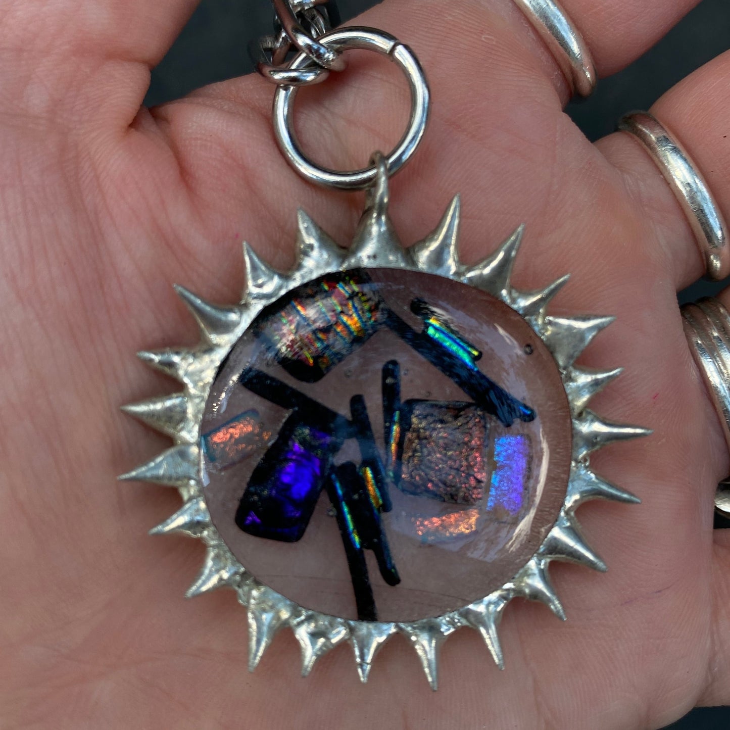 Hypnotic Chaos Portal | Spiky Fused Glass O Ring Necklace