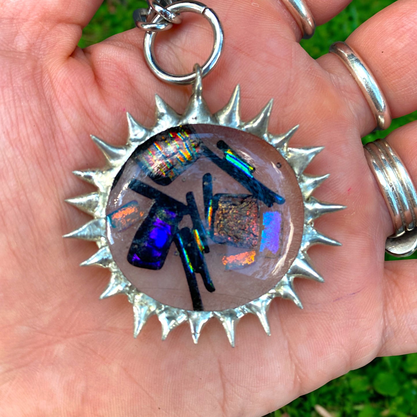 Hypnotic Chaos Portal | Spiky Fused Glass O Ring Necklace