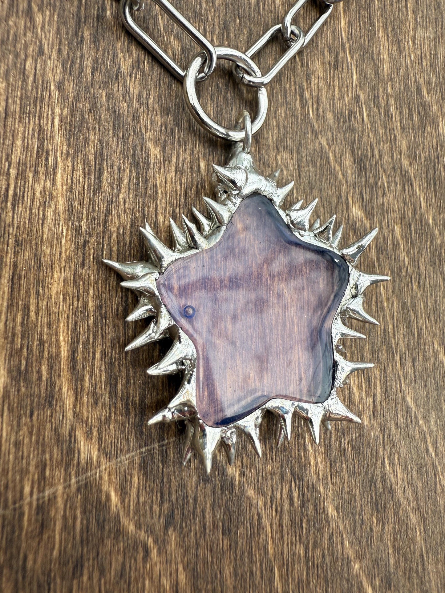 Spiked Opalite Star Choker Collar Necklace with O Ring