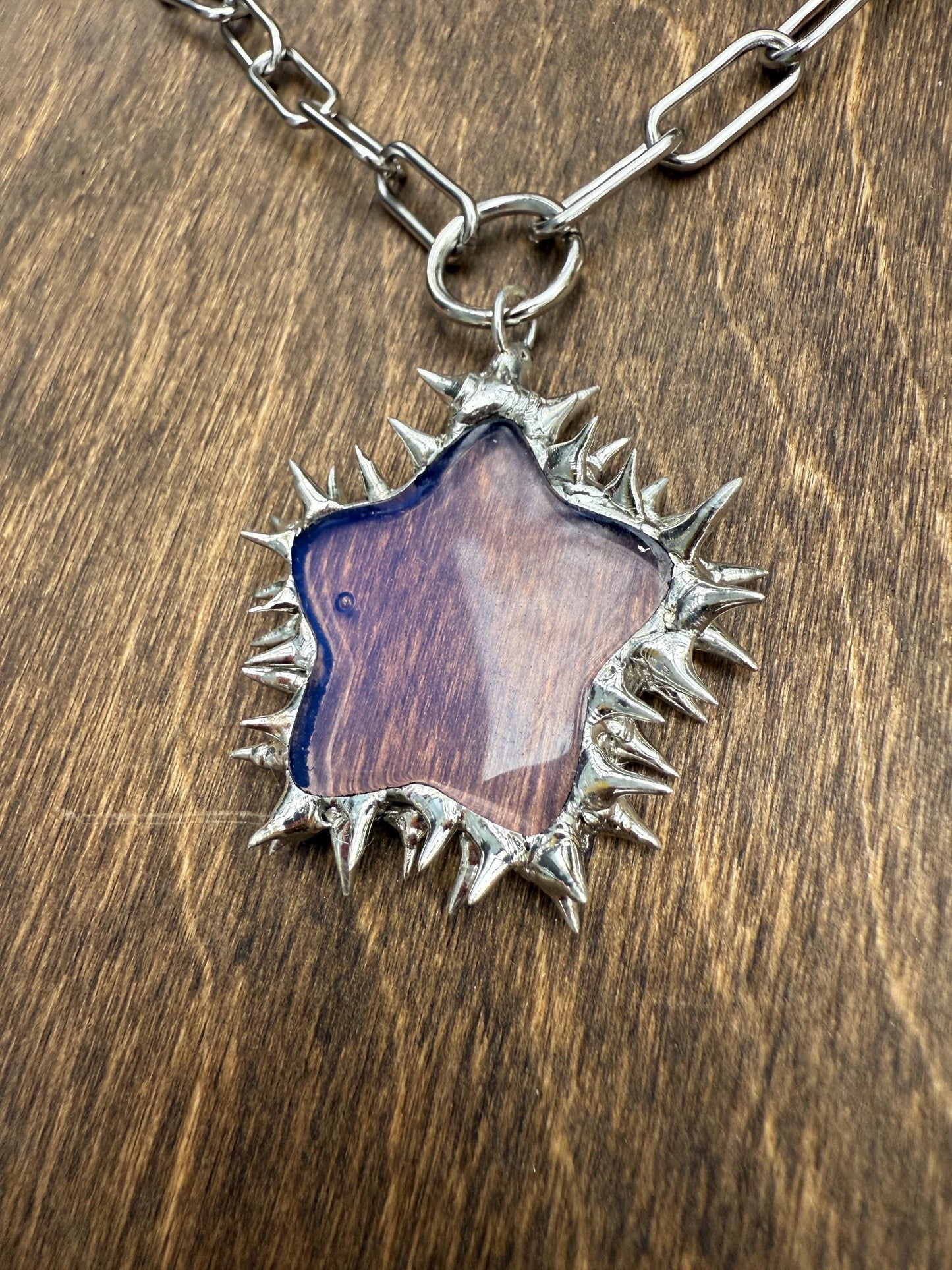 Spiked Opalite Star Choker Collar Necklace with O Ring