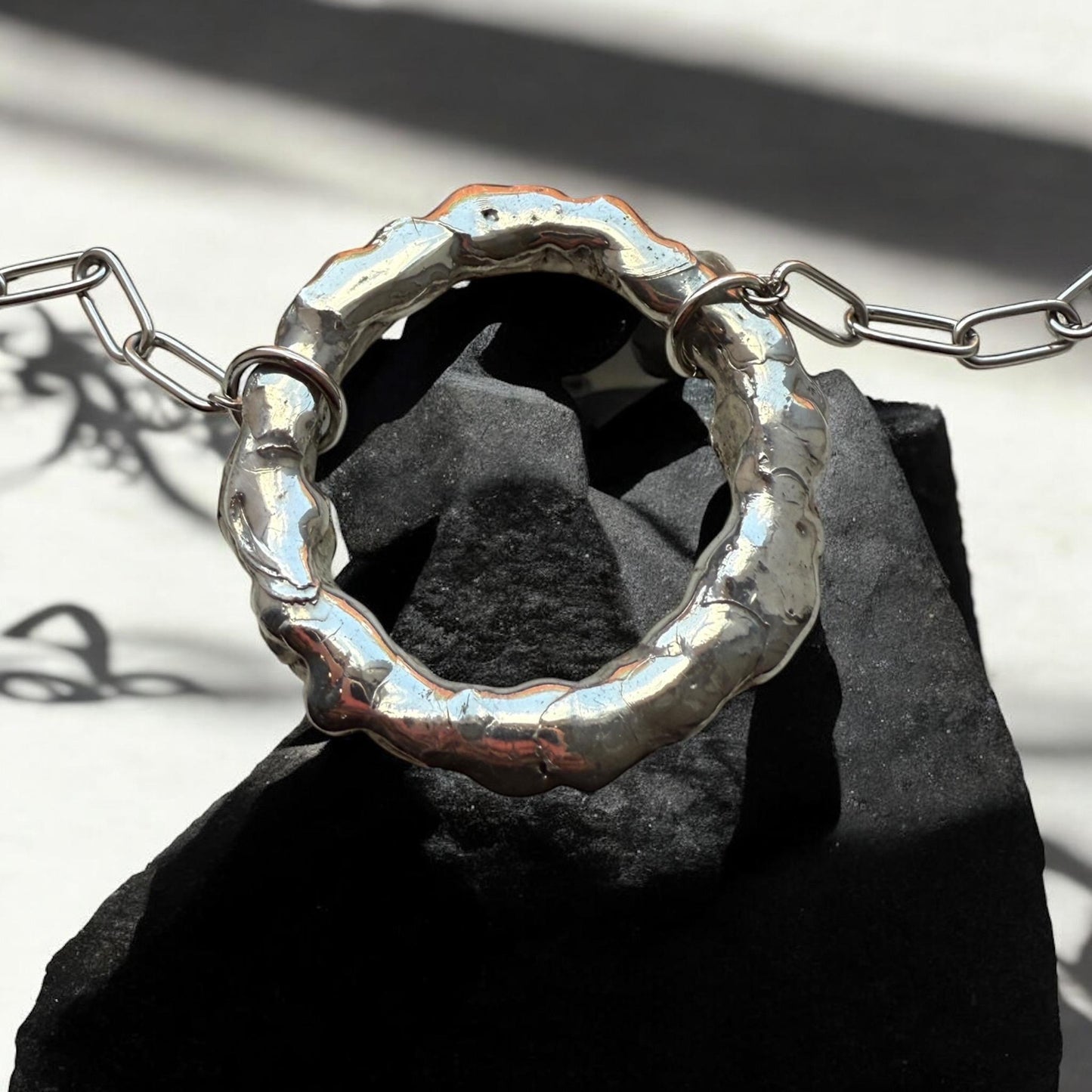 O PORTAL Oversized O Ring Choker Collar - Handmade Soldered Goth Chainmail Brutalist BDSM Submissive Jewelry