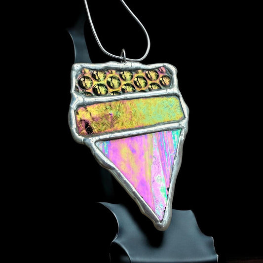Iridescent Stained Glass Necklace | Geometric Handmade Wearable Art + Whimsigoth Fashion
