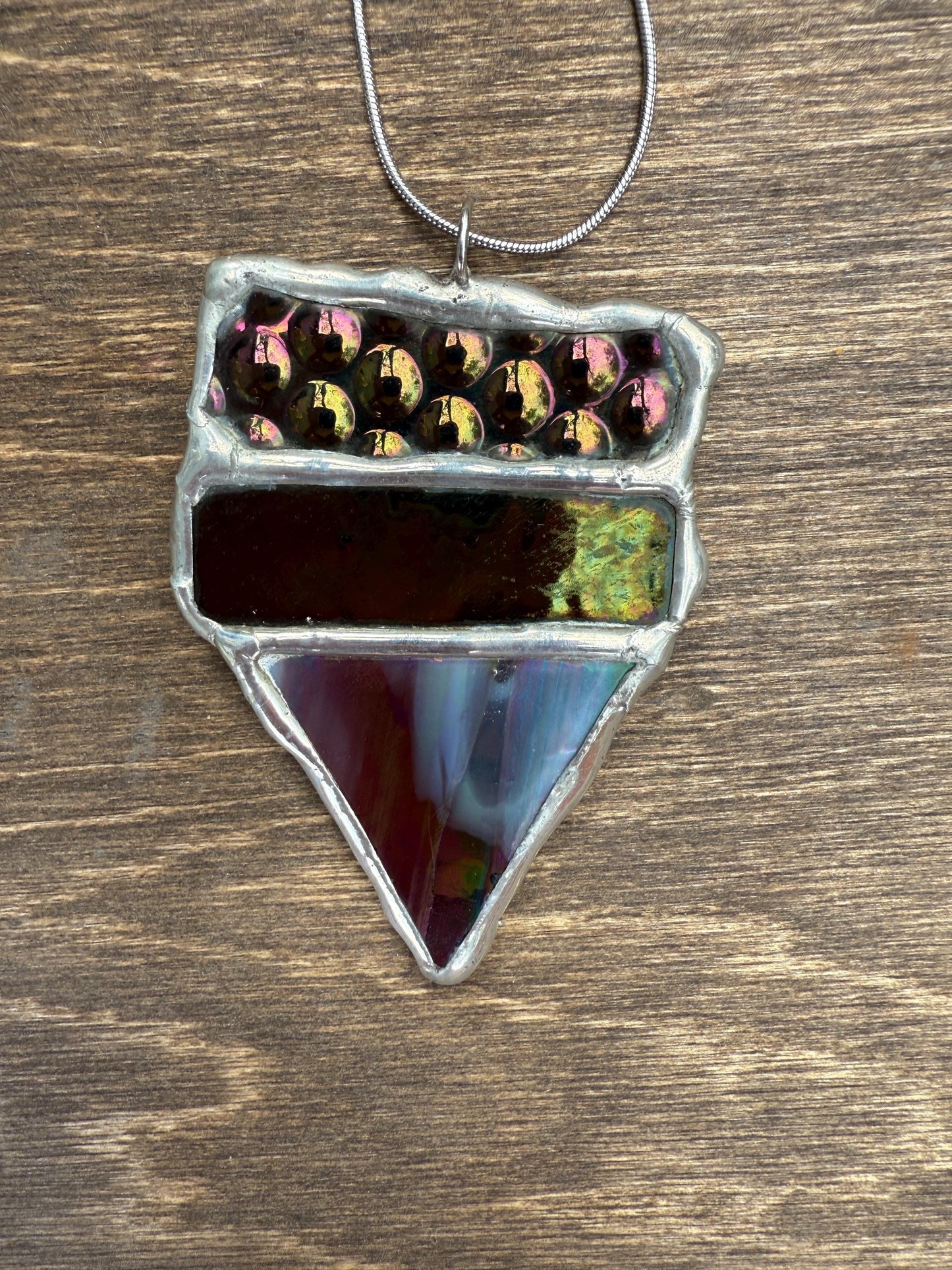 Iridescent Stained Glass Necklace | Geometric Handmade Wearable Art + Whimsigoth Fashion
