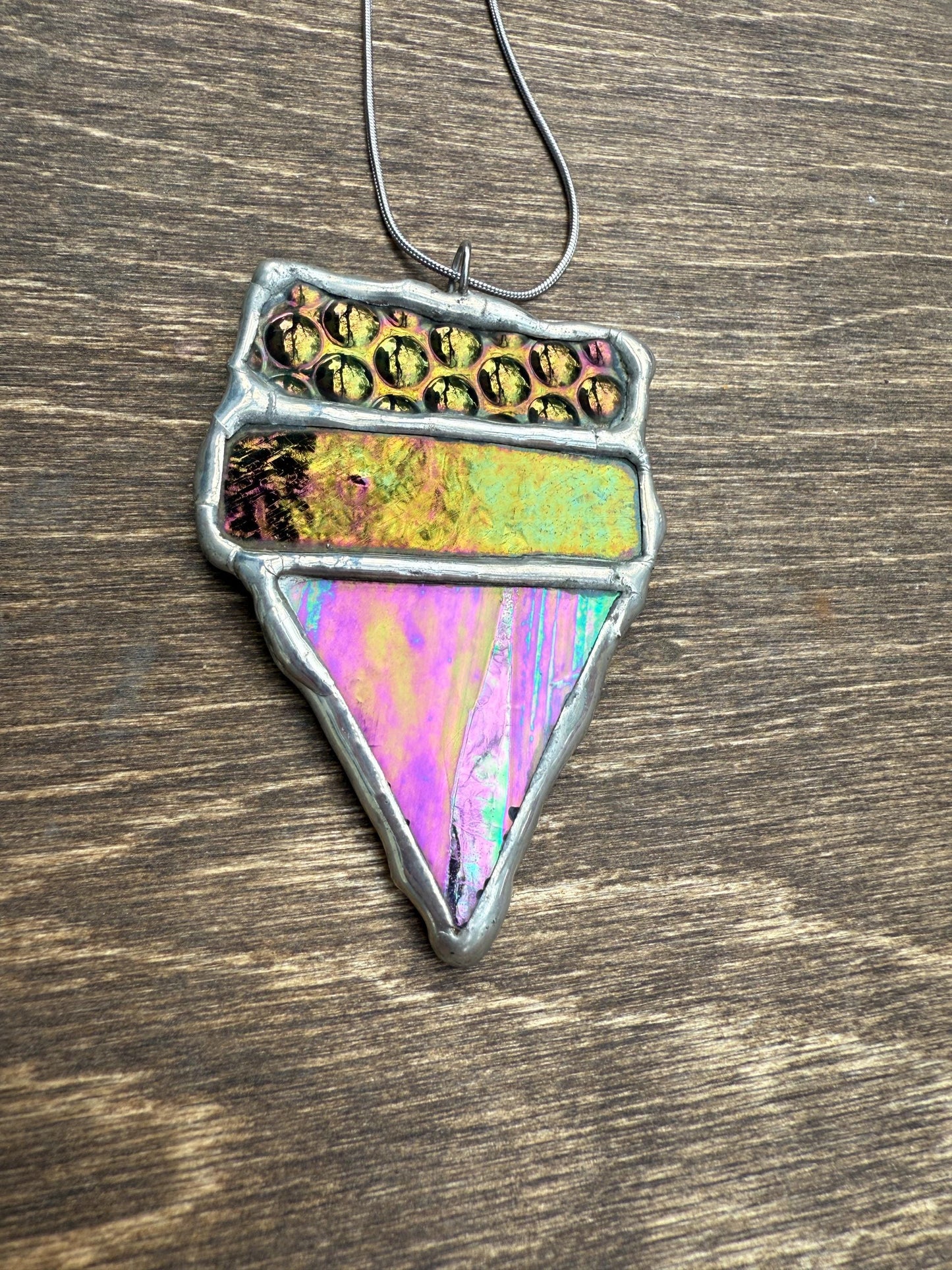 Iridescent Stained Glass Necklace | Geometric Handmade Wearable Art + Whimsigoth Fashion