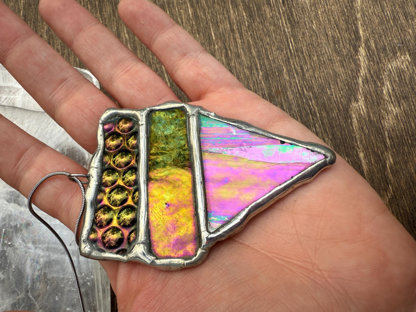 Iridescent Stained Glass Necklace | Geometric Handmade Wearable Art + Whimsigoth Fashion