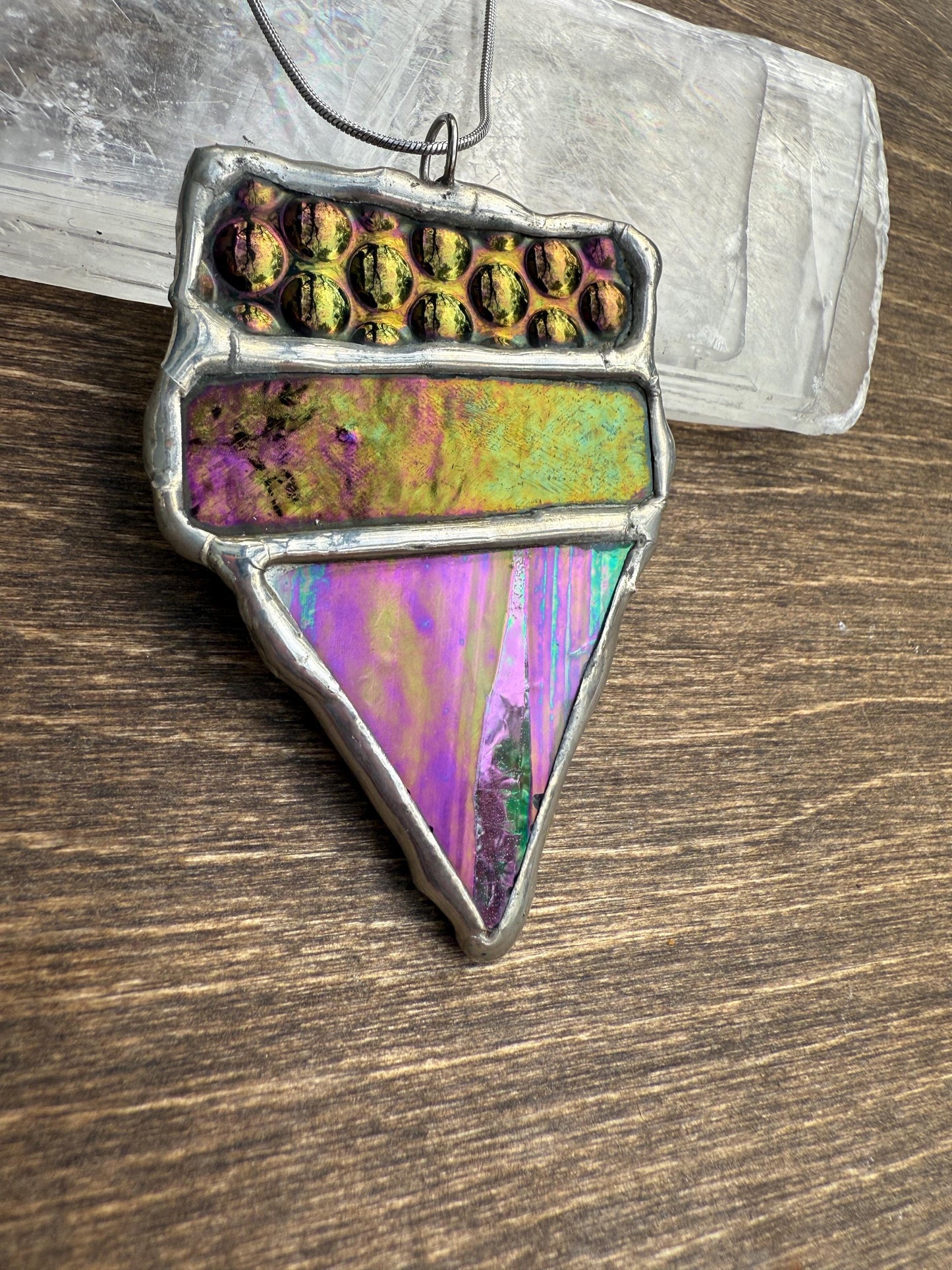 Iridescent Stained Glass Necklace | Geometric Handmade Wearable Art + Whimsigoth Fashion